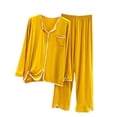 thumbnail image 2 of Antinious Women Solid Casual Long Sleeve Outfits Sleepwear,Winter Pajamas for Women Set,Women's Sleepwear Outfits,Yellow,L, 2 of 5