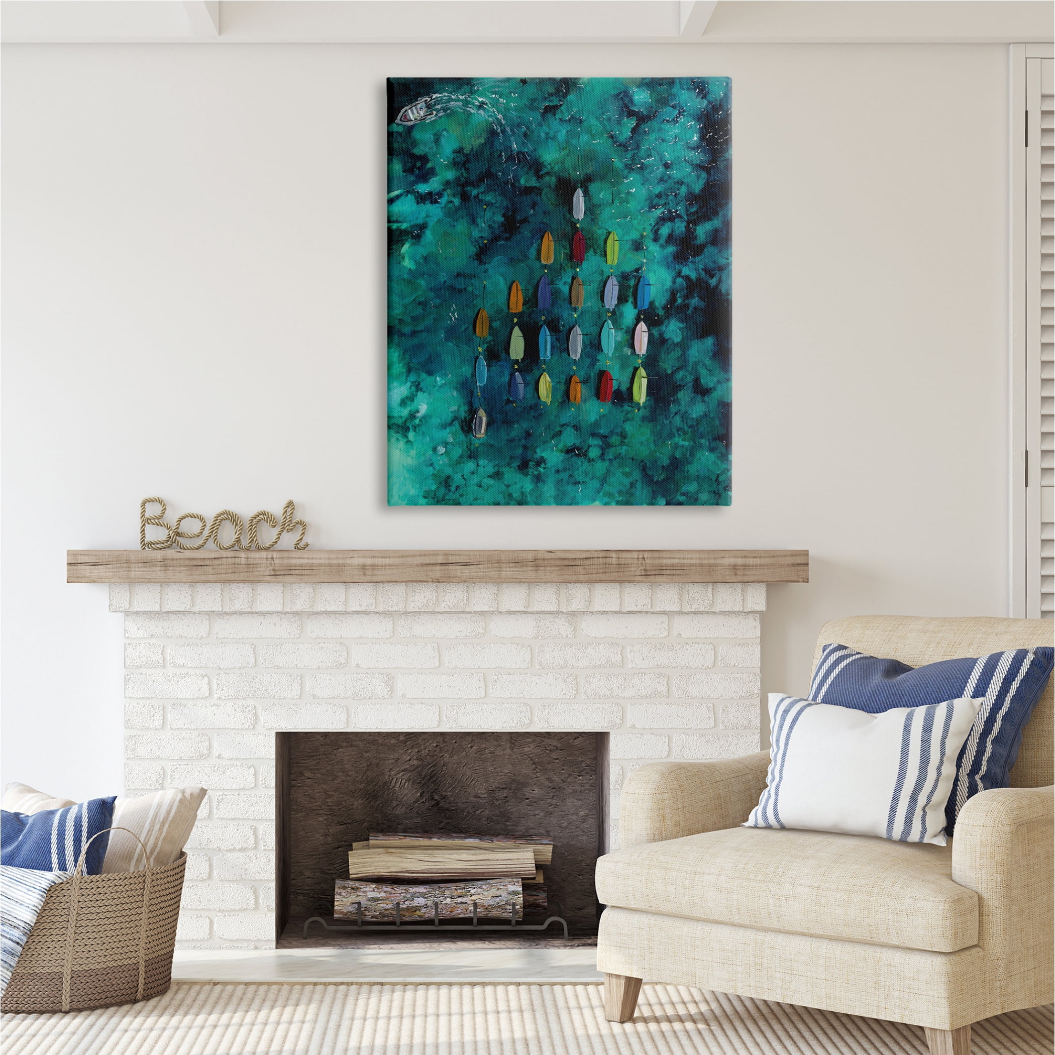 Stupell Industries Harbor From Above Painting Nature Painting Gallery Wrapped Canvas Print Wall Art, 36 x 48