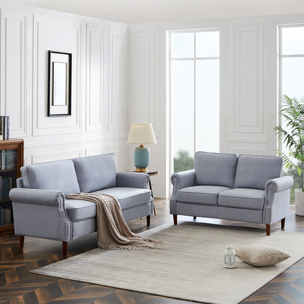 Modern Sofa Sets For Living Room Velvet Sofa Beds With Wood Frame And Solid Rubber Legs Light Gray Walmart Com Walmart Com