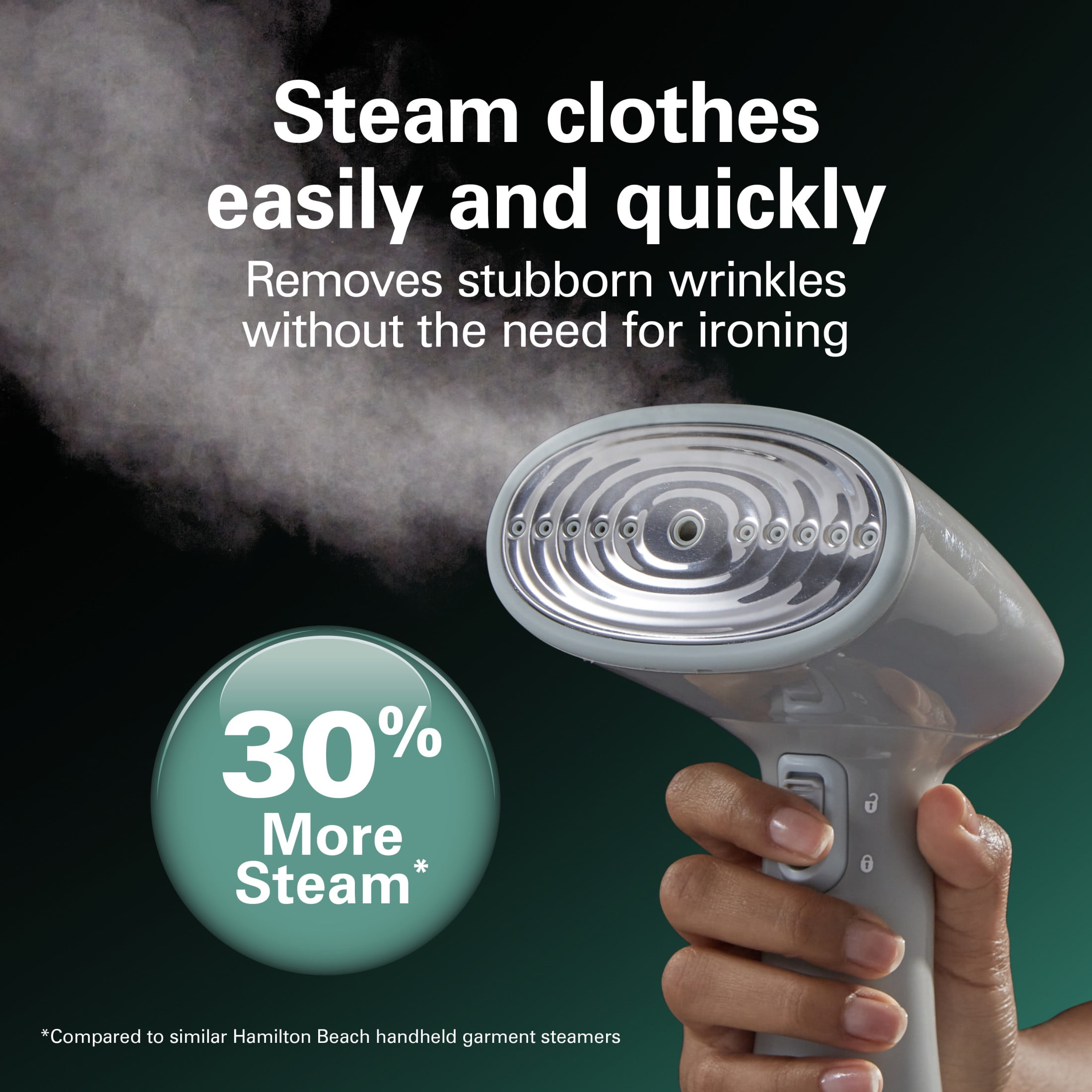 Hamilton Beach Handheld Garment Steamer for Clothes, Compact Design, Gray with Blue Accents