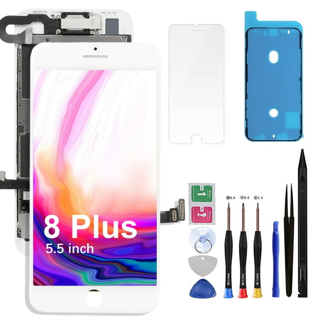 Remplacement d'Écran pour iPhone 8 Plus - Kit de Remplacement Lcd & Écran Numériseur Tactile 3D Assemblage Complet pour iPhone 8 Plus Modèle 5.5 Pouces A1864 A1897 A1898 avec Outils de Réparation (Blanc)