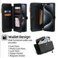 thumbnail image 3 of for Motorola G Pure Case Wallet with Card Holder Zipper Bills Slot, Soft PU Leather Detachable Shoulder Strap and Wrist Strap Kickstand for Motorola G Pure Rugged Cover, Black, 3 of 7