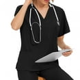 thumbnail image 4 of Segolike Women's Scrub Set, Scrubs Nursing Uniforms Professional Scrub Top and Pants V Neckline Nurse Female Workwear,Black,S, 4 of 6