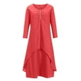 thumbnail image 4 of CHUANK Robes d'Été Grande Taille pour Femmes à Manches Longues en Coton et Lin Décontractées Amples Unies Irrégulières Robe Maxi pour Femmes, 4 of 5