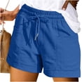 thumbnail image 2 of VBVC Women's Drawstring Elastic Waist Shorts,Straight Leg Breathable Shorts For Women,Ladies Summer Casual Comfy Hiking Shorts with Pockets,Blue,S-2XL, 2 of 7