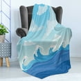thumbnail image 4 of Wave Soft Flannel Fleece Throw Blanket, Hokusai Inspired Blue Ocean in Calm Tones Nautical Seascape, Cozy Plush for Indoor and Outdoor Use, 50" x 60", Dark Sky Blue Baby Blue, by Ambesonne, 4 of 5