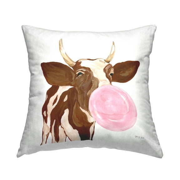 Stupell Industries Happy Bubblegum Cow Decorative Printed Throw Pillow Design by Yvette St. Amant.