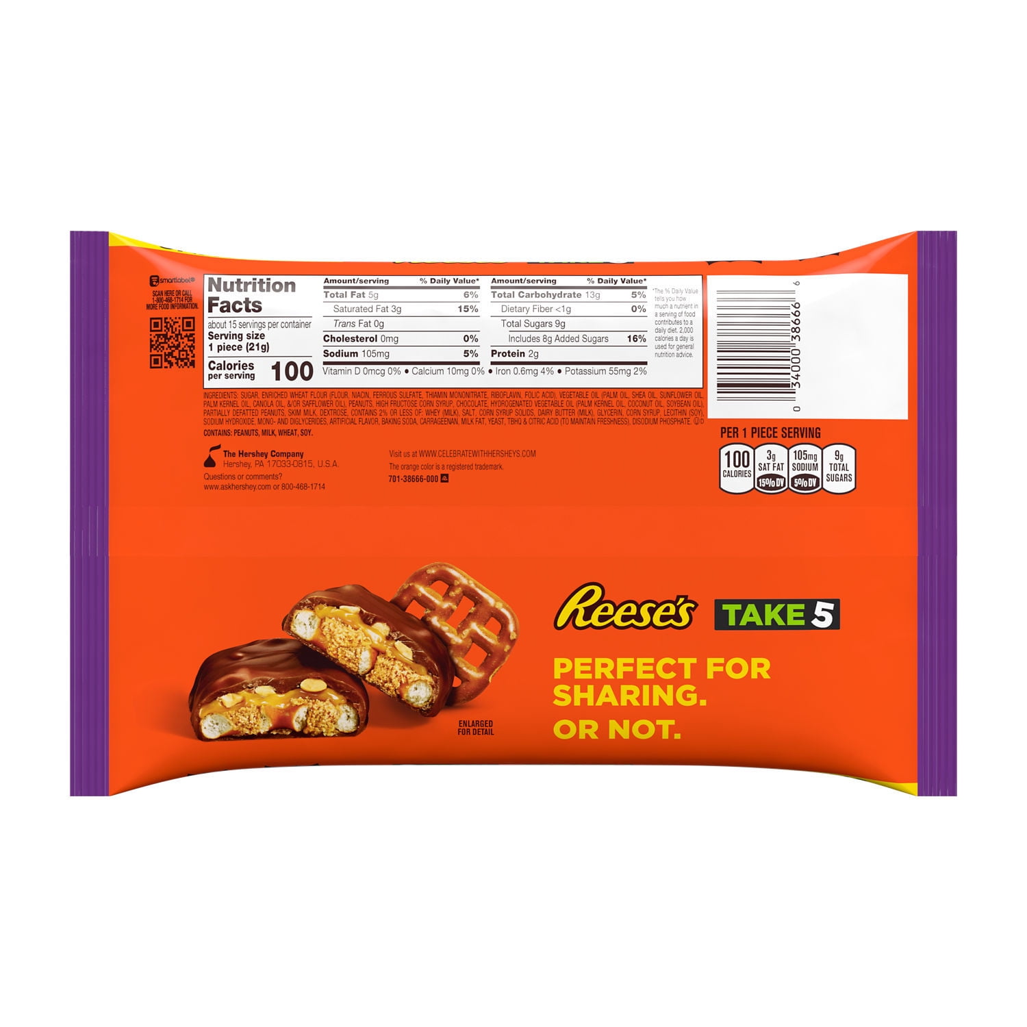 Reese's Take 5 Pretzel, Peanut and Chocolate Snack Size Halloween Candy, Bag 11.25 oz (Pack of 8)