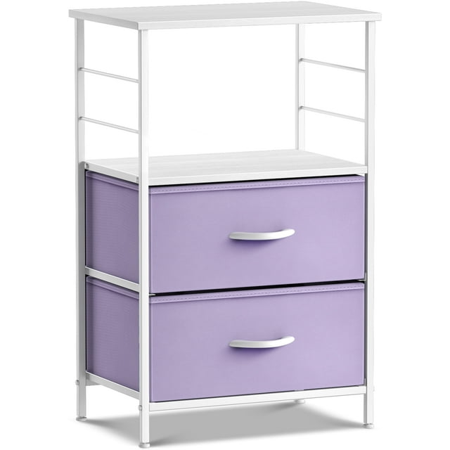 Sorbus Table de Chevet Commode de Rangement à 2 Tiroirs - Meubles de Chambre pour Enfants, Ados Garçons et Filles, Table d'Appoint de Bout, Coffre, Résidence Universitaire, Cadre en Acier, Tablette et Dessus en Bois, Bacs en Tissu (Violet)