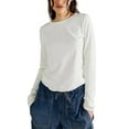 thumbnail image 1 of Diconna T-shirt Femme Manches Longues Col Rond Couleur Unie Hauts d'Automne Mode Urbaine pour Quotidien Décontracté, 1 of 4