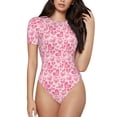 thumbnail image 1 of Saiise Justaucorps à Manches Courtes pour Femmes Motif Cœur Rose, Pyjama à Col Rond, Justaucorps Extensible avec Fermeture à Pression - Grand, 1 of 7