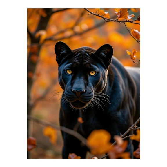 Diamond Art Kit for Adults, Panther Autumn Leaves Diamond Painting for Adults Beginners, DIY Diamond Art Painting Kits, 5D Diamond Painting Crafts for Home Decor 12x16 Frameless