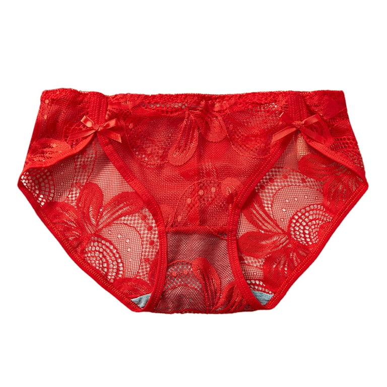 Comfortable Intimate Female Underpants Womens Red Lace Breathable Lace  Hollow Out And Raise The Pure Brief Panties