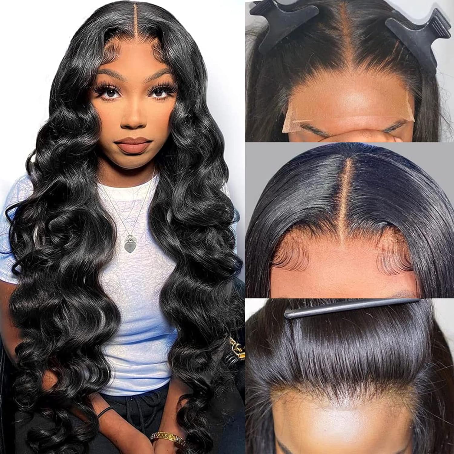 Lace Front Wig Human Hair Body Wave 5x5 Transparent Hd Lace Closure Wigs For Women 180 Density Pre Plucked Natural Black Color 18 inch