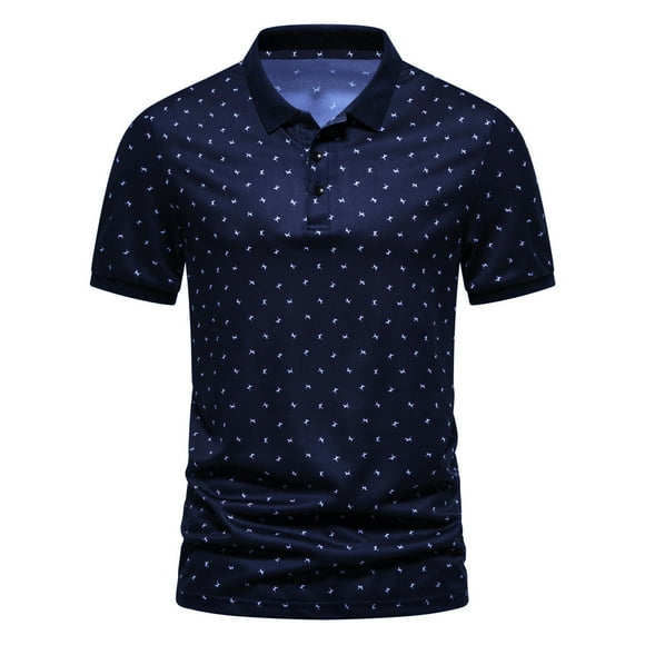 RKSTN Polo Shirts for Men Printing Buttons Slim Fit Turn-down Collar Shirts Short Sleeve Fashion Casual Blouse Tops