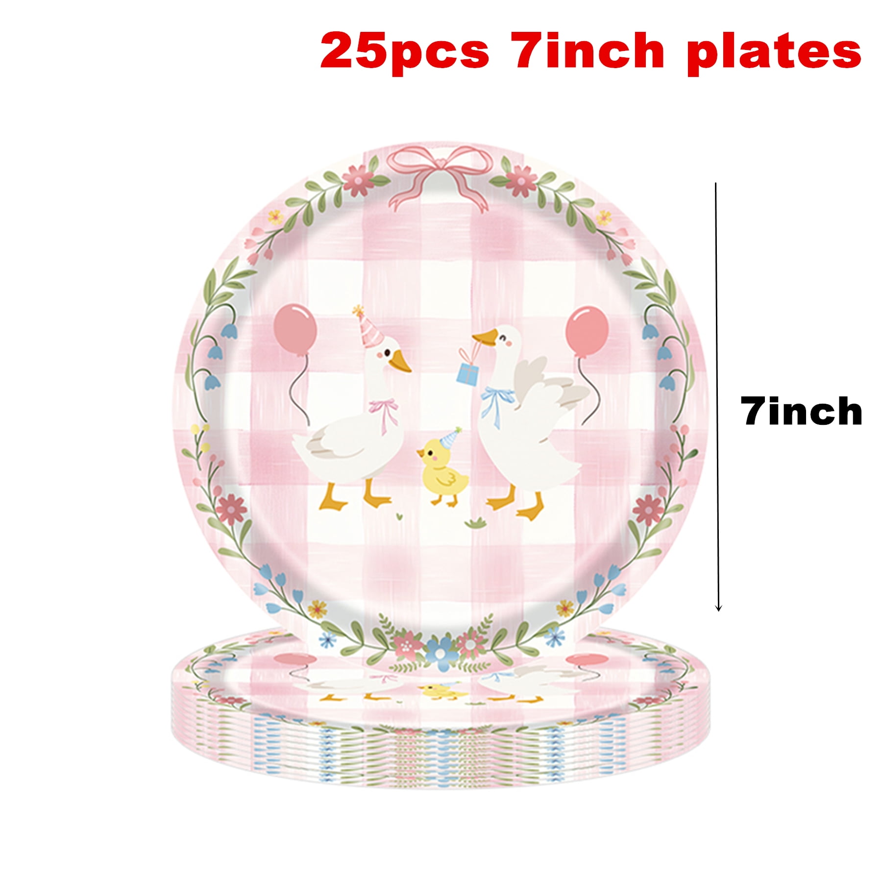 175Pcs Silly Goose Birthday Party Tableware Set, Pink Gingham Silly Goose Paper Plates and Napkins Pink Bow Duck Tableware Set for Kids Girls Baby Shower 1st Birthday Party Decoration, Serve 25