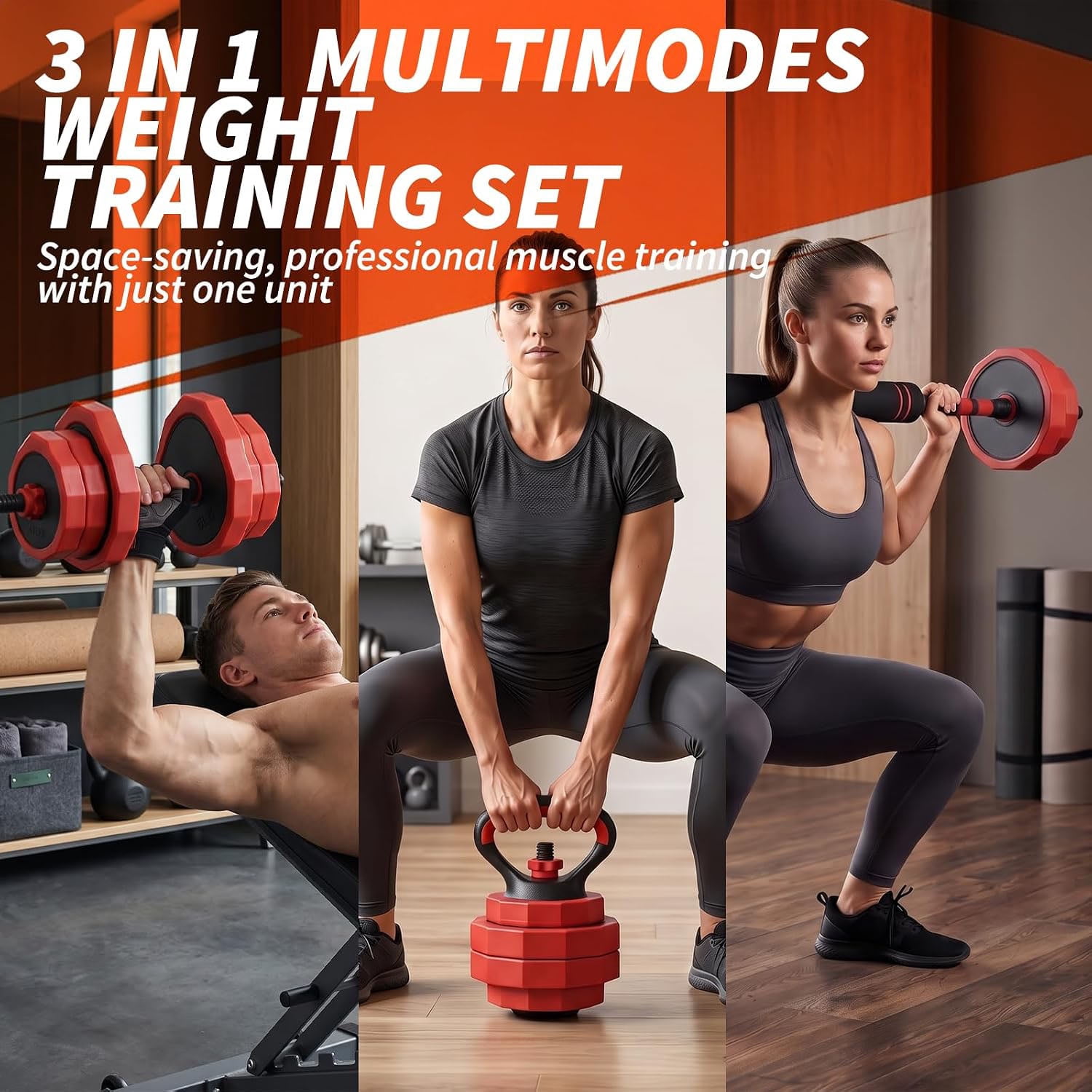 Adjustable Dumbbell Set, 45Lbs Free Weight Set with Connector, 4 in 1 Gym Set Used As Kettlebell, Dumbbell, Home Gym Weight Dumbbells Set