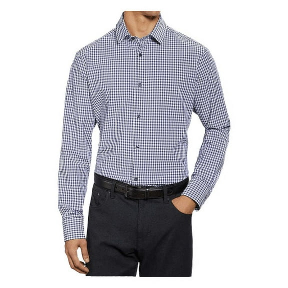 Kirkland Signature Men's Traditional Dress Shirts (Blue Gingham, M 15-15.5x32/33)