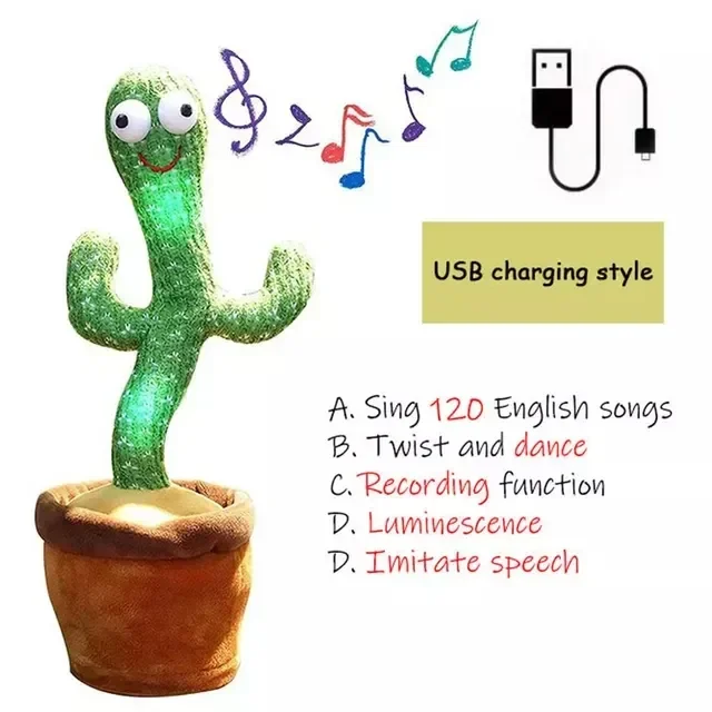 Un Jouet cactus Parlant Pouvant Être Chargé, Enregistré et Répété. Convient au Modificateur de Voix en Espagnol, en Anglais et en Arabe DMH