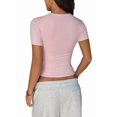 thumbnail image 4 of Gynyvoja Short Sleeve Shirts for Women Round Neck Basic Double Lined Tees Fitted Y2k Crop Tops Pink XL, 4 of 9