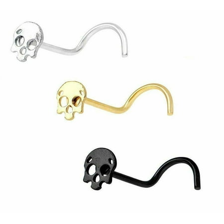 Nose Ring Screw with Skull 20 Gauge Anodized Over Surgical Steel