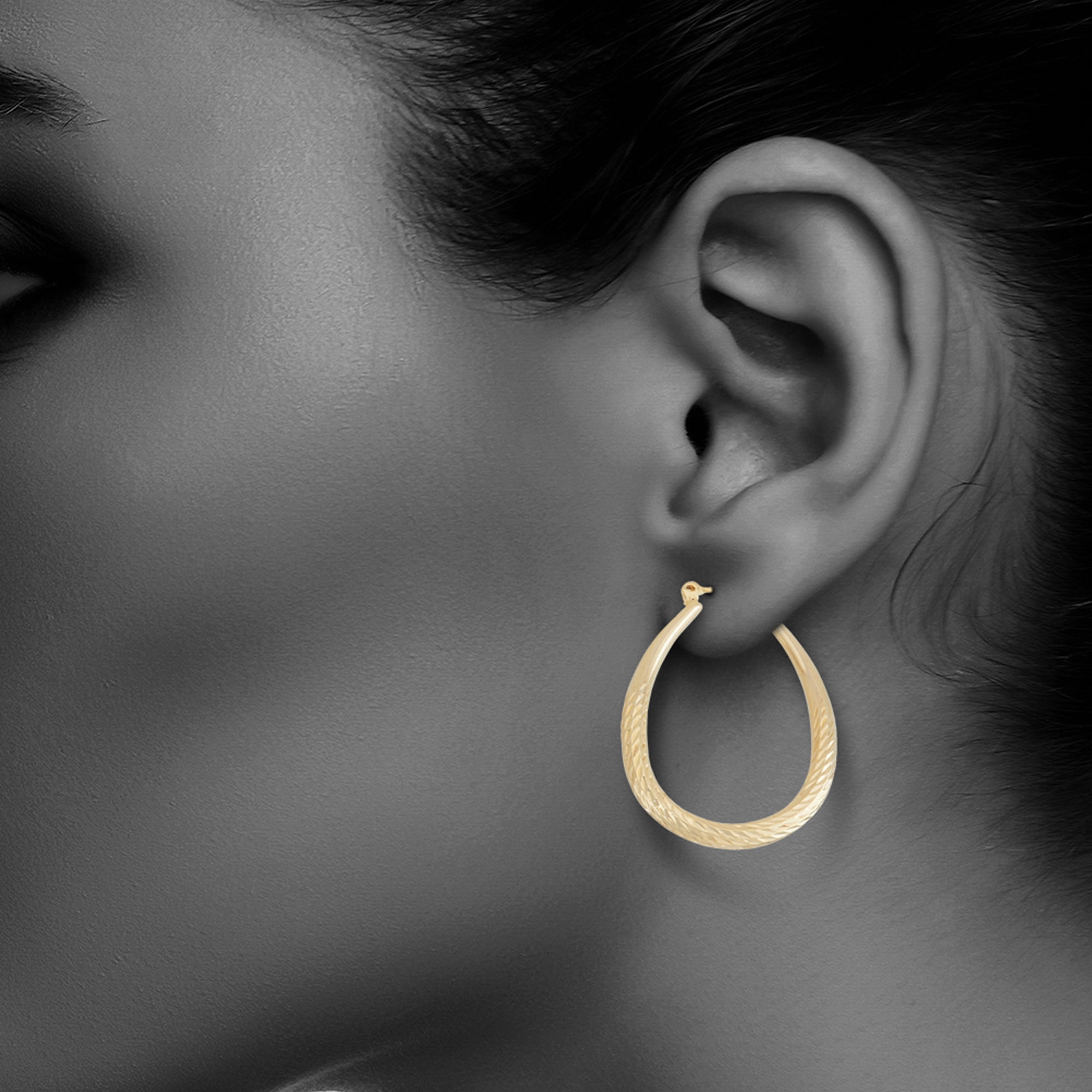 X & O Women's 14K Yellow Gold Plated 30mm X 40mm Tapered Hoop Earrings