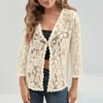 thumbnail image 5 of yillto Women Plus Size Cardigan 3/4 Sleeve Open Front Lightweight Lace Coats Formal Blazer S-5XL, 5 of 6