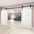 thumbnail image 3 of Modern Double Barn Door with Opaque Glass / Mela 7012 Matte White / 13FT Rail Track Set / Solid Panel Interior Doors, 3 of 4