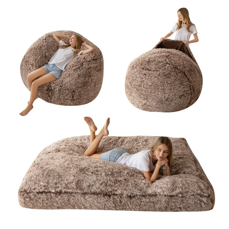 BYBYME Giant Bean Bag Chair Bed for Adults Convertible Beanbag Folds from Lazy Chair to Floor Mattress Bed Large Floor Sofa Couch Big Sofa