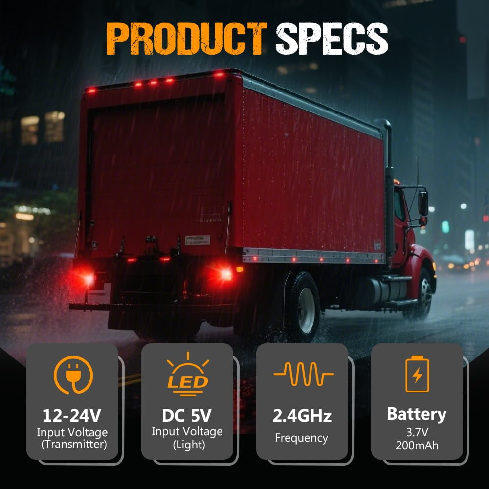 Fazipu Magnetic Wireless Trailer Lights, Rechargeable LED Trailer Light for Towing Truck, Waterproof Tail Tow Lights Kit for RV Camper Boat Caravan, Portable Turn Signal Brake Running Stop