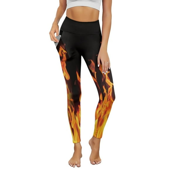 Renewold Flame Fire Yoga Pants for Women with Pockets Full Length Workout Leggings High Waisted Tummy Control Lounge Pants Activewear Fashion Womens Leggings, XS