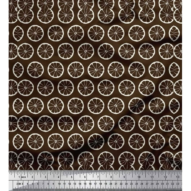 Soimoi Brown Cotton Poplin Fabric Lemon Slice Block Print Sewing Fabric Yard 42 Inch Wide
