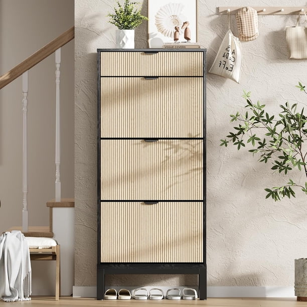 Shoe almacenamiento gabinete con three flip - top cajones y adjustable estantes, space - saving narrow design, fits 18 - 24 pairs of shoes, ideal para para entrada, hallway, y front door