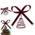 thumbnail image 5 of 11-Inch Flocked Bow Christmas Tree Topper, Elegant Metal Bow Decoration With Exquisite Ribbon, Festive Tabletop Ornament For Holiday Parties, Family Gatherings And Home Christmas, 5 of 6