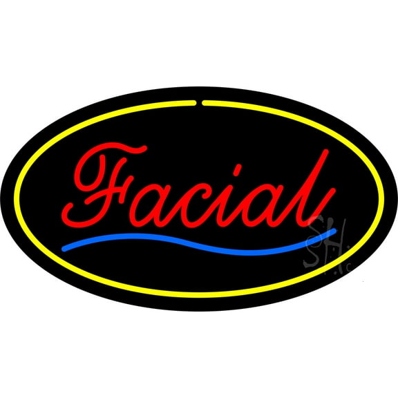Red Facial Yellow Oval Border LED Neon Sign 13 x 24 - inches, Black Square Cut Acrylic Backing, with Dimmer - Bright and Premium built indoor LED Neon Sign for Spa interior decor and storefront.