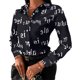 thumbnail image 2 of Camisa De Solapa Camisas casuales de mujer Camisa de solapa estampada de manga larga Blusa vintage (Negro XXL) Cgtredaw Para estrenar, 2 of 6