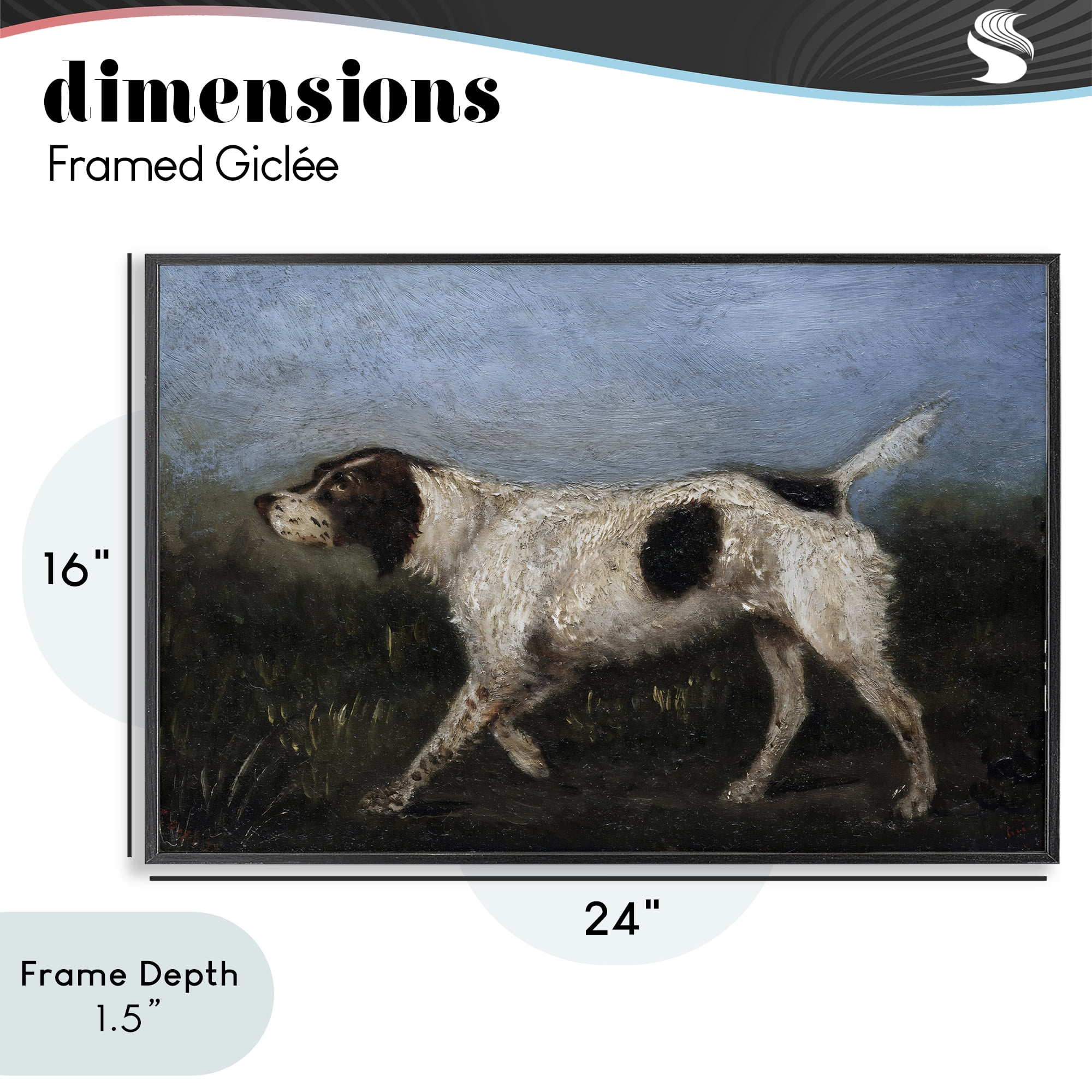 Stupell Industries Alert Hunting Dog in Field Black Framed Giclee Art, design by Arlington Prints