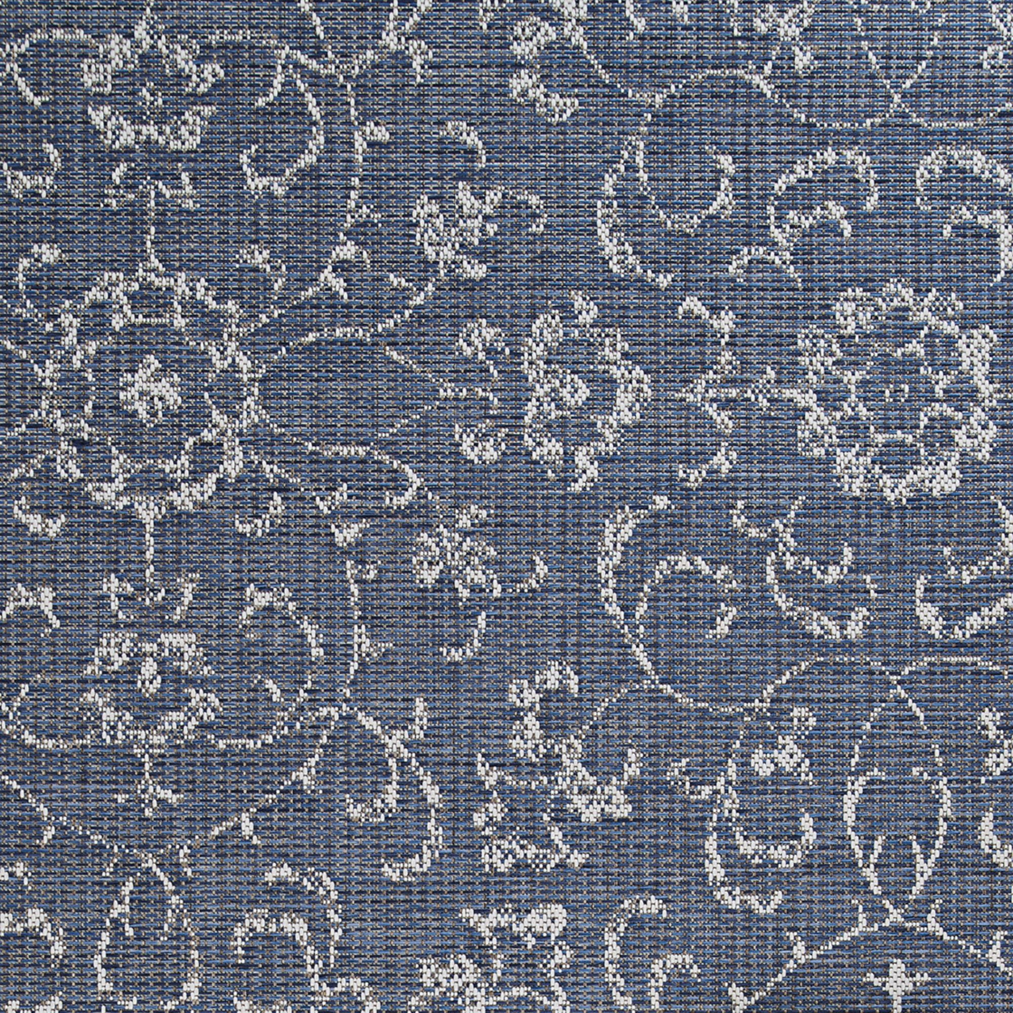 7.5' x 10.75' Navy Blue and Ivory Floral Rectangular Outdoor Area Throw Rug