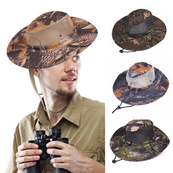 harmtty Unisex Summer Camo Breathable Mesh Sun Protection Hat Boonie Outdoor Hunting Cap,Yellowish Brown