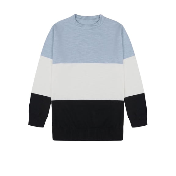 Bienzoe Boys Crewneck Cotton Sweater: Long Sleeve Fall Winter Pullover - Casual Knit for School Holiday Gift Family Gathering Blue Size 12