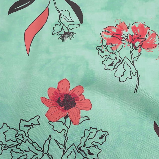 oneOone Tissu Popeline de Coton Vert Mer Floral Botanique avec Texture Tissu de Couture au Mètre Imprimé Fournitures de Couture Diy 42 Pouces de Large