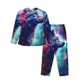 thumbnail image 2 of Rateoe Starry Multicolored Wolf Pattern Womens Pajamas Set Long Sleeve Sleepwear Button Down Nightwear Soft Cotton Pj Lounge Sets, 2 of 9