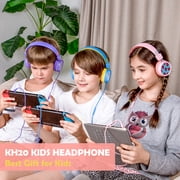 NewBee Kids Headphones with Microphone, HD Stereo, Safe Volume Limit 85dB/94dB, Eco-Friendly, Foldable, Adjustable Headband, 3.5mm Jack for Girls/PC/Mac/Tablet (Pink)