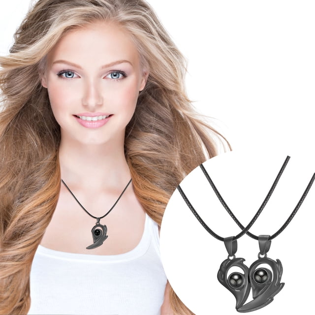 Collar para mujer, Joyas para mujer, Joyas para mujer Collar magnético de atracción para parejas con proyección de costura de corazón en 100 idiomas. Te regalo un collar.