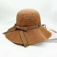 thumbnail image 4 of Sun Hat Folding Sun Protection Knitted Wide Brim Ribbon Bow Women Beach Hat for Outdoor, 4 of 8