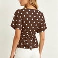 thumbnail image 6 of SSZMDLB Women Polka Dot T-Shirts Short Sleeve Round Neck Ruched Casual Slim Fit Summer Tops Fashion Tee Shirt Travel Outfits Workout Clothes, Brown 2XL, 6 of 8