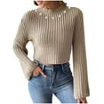 thumbnail image 2 of Qetyuw Crop Crochet Knit Sweater for Women Chunky Long Sleeve Mock Neck Pullover Sweaters Solid Color Casual Jumper, 2 of 9