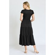 Solid Flutter Sleeve Tiered Tea Length Dress | 4 Colors | S-3X