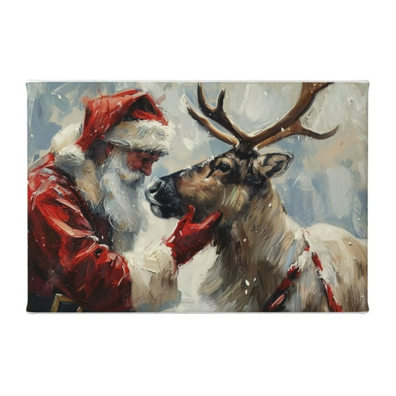 8x12 inch Canvas Hanging Picture Santa Claus And Reindeer,Rustic Yard Fence,Office,Cafes,Living Room Wall Decor Painting Canvas,Classic Festival Decoration,Modern Style Santa Claus Paintings