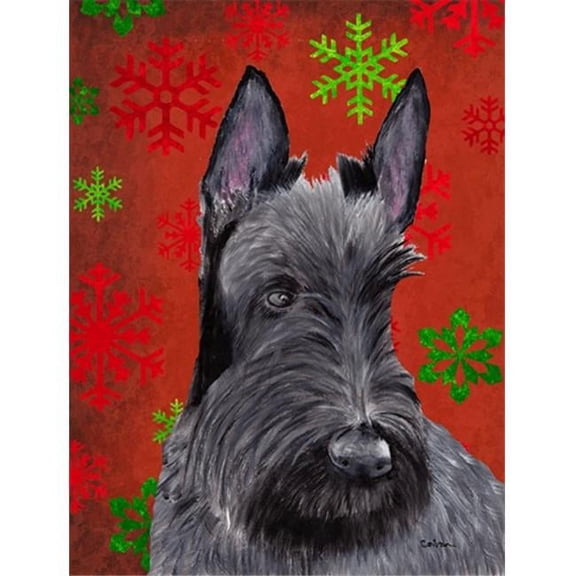 11 x 15 in. Scottish Terrier Red and Green Snowflakes Holiday Christmas Garden Size Flag